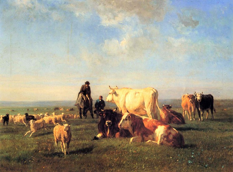 Constant Troyon, Cows and Sheep Grazing, 1862
Oil on canvas, 31 1/2 x 42 1/2 in. (80 x 108 cm)
TRO-003-PA