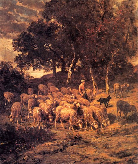 Charles Emile Jacque, A Shepherdess and Her Flock, ca. 1867
Oil on canvas, 26 x 22 in. (66 x 55.9 cm)
JAC-001-PA