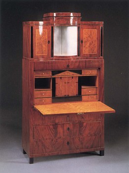 Work: 19th Century AUSTRIAN Biedermeier Mahogany, Fruitwood and Burl Walnut Fall-Front Secrétaire