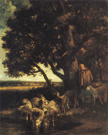 Charles Emile Jacque, A Shepherdess and her Flock by a Pool, 1870-73
Oil on canvas, 32 x 26 in. (81.3 x 66 cm)
JAC-004-PA
