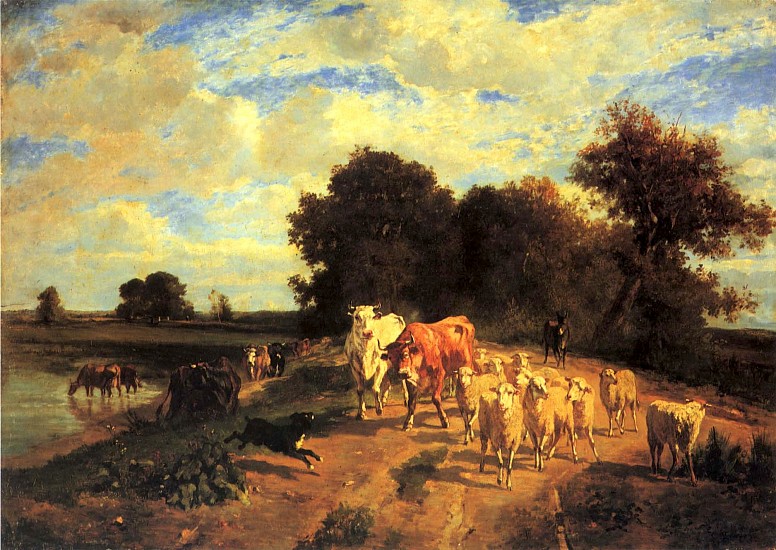 Constant Troyon, Le Troupeau au Bord de la Rivière, ca. 1850
Oil on canvas, 25 1/2 x 36 1/4 in. (64.8 x 92.1 cm)
TRO-004-PA